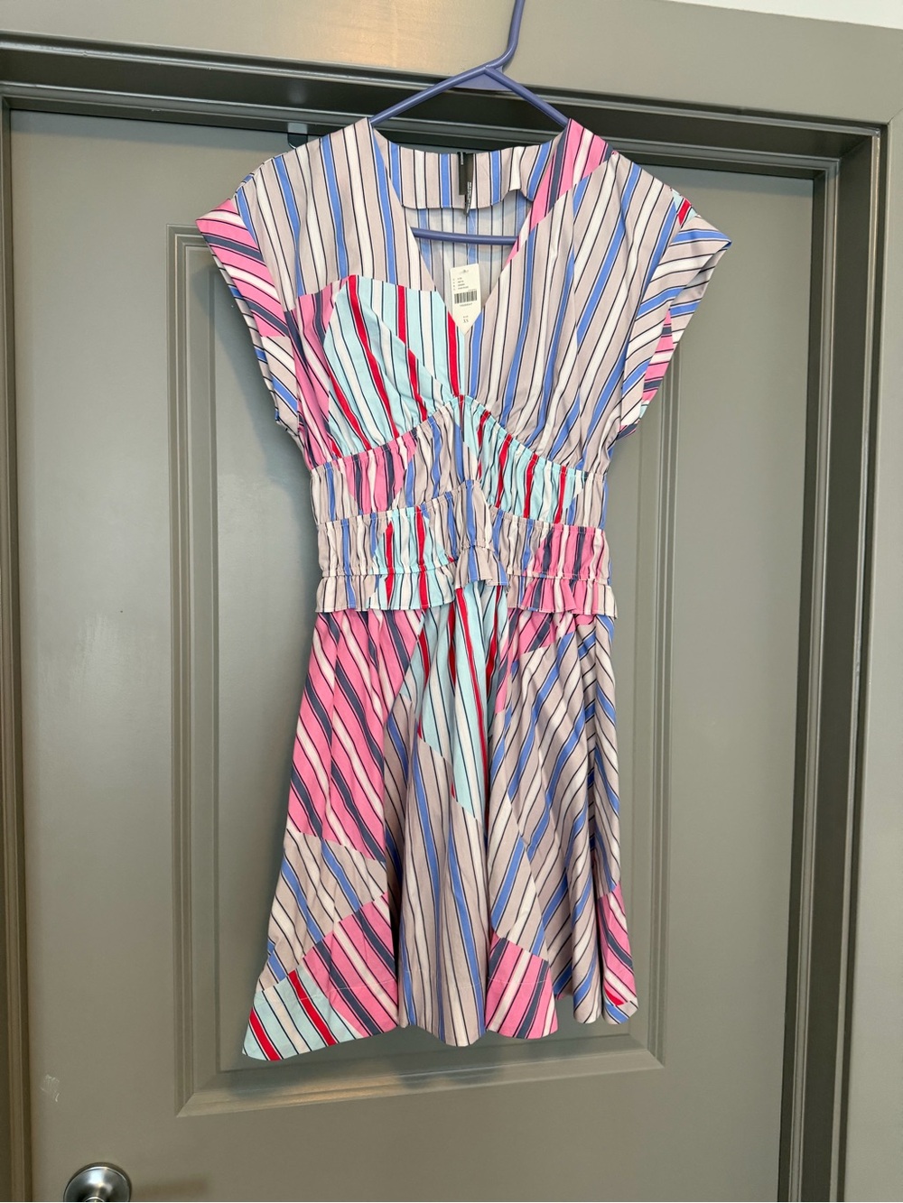 Anthropologie Pink & Blue Striped Cap-Sleeve Dress